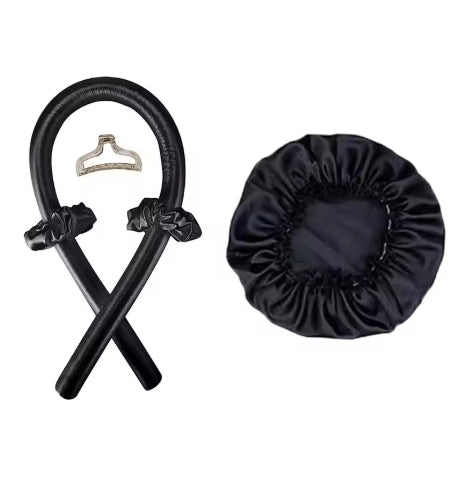 Heat-Free Hair Curler & Satin Cap Set - 2pc Overnight Wave Styling Kit