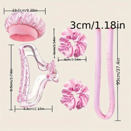 Heat-Free Hair Curler & Satin Cap Set - 2pc Overnight Wave Styling Kit