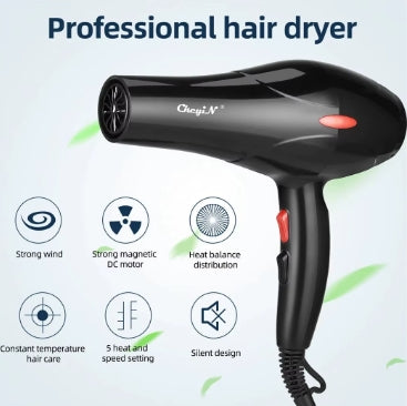 Professional Ionic Hair Dryer 1600W - Salon-Grade Blow Dryer with Diffuser & Concentrator (EU Plug)