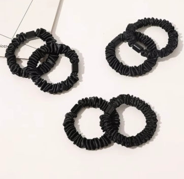 Mini Satin Scrunchies 5-Pack - Skinny Silk Hair Ties for Thin Hair & Ponytails